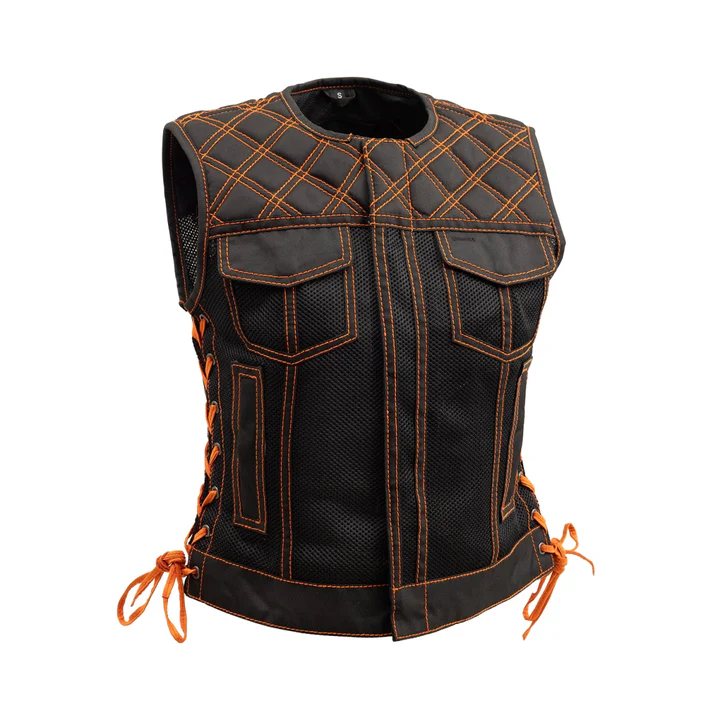 Bonnie Moto Mesh Women's Motorcycle Vest Diamond Quilt