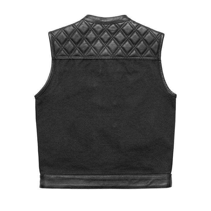 Hunt Club Motorcycle Leather Canvas Vest Black - Image 2