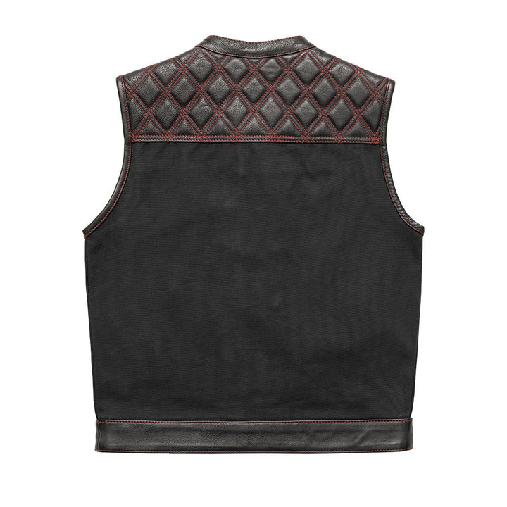 Hunt Club Motorcycle Leather Canvas Vest Black/Red - Image 2