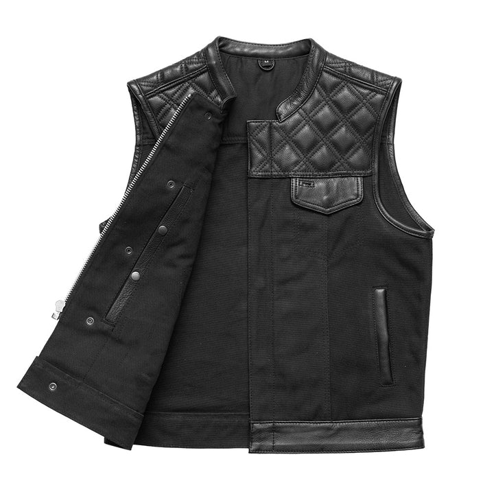Hunt Club Motorcycle Leather Canvas Vest Black - Image 3