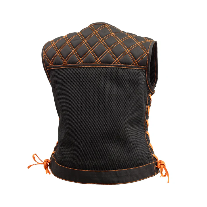 Bonnie Moto Mesh Women's Motorcycle Vest Diamond Quilt - Image 2